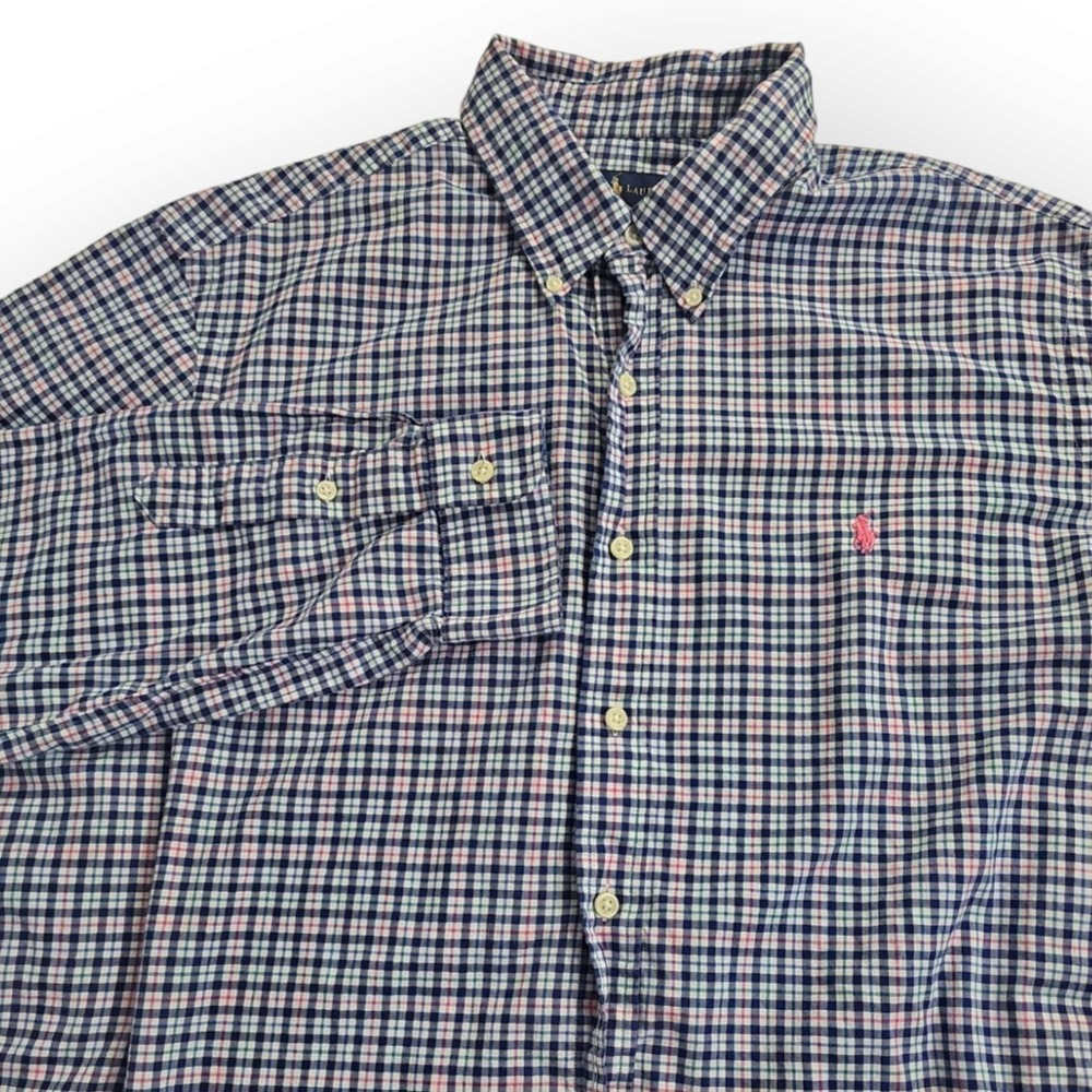 Ralph Lauren Multi-Coloed Plaid Pink Pony Logo Button Down Shirt Mens X-Large XL